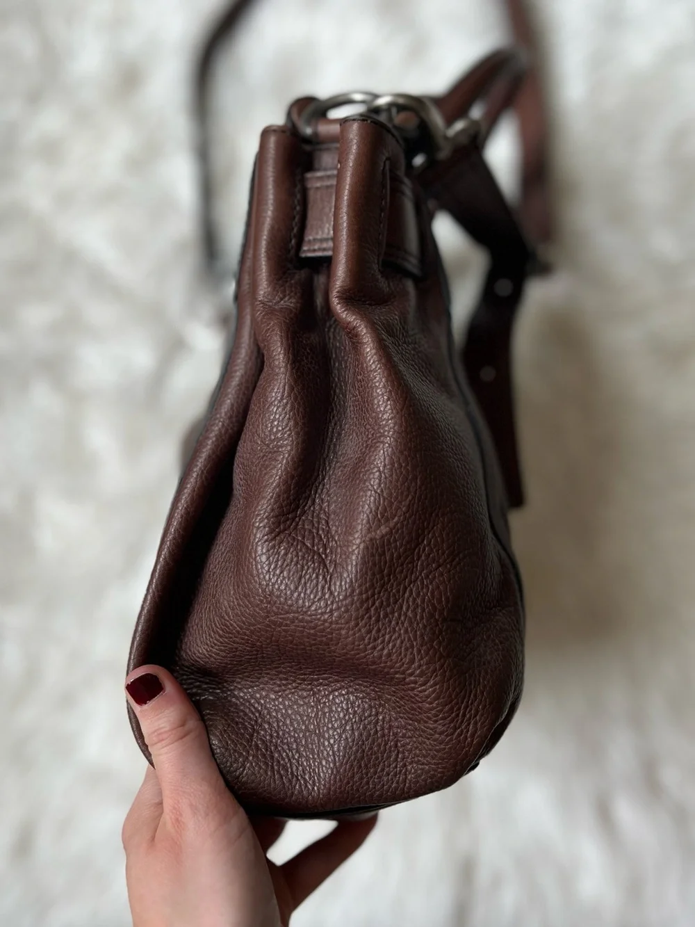 Y2K Fossil Maddox Large Leather Satchel Dark Chocolate Shoulder Crossbody Bag 🤎